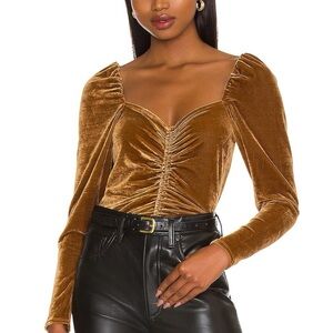 BB Dakota Velvet Ruched Bronze Top Sz L NWT